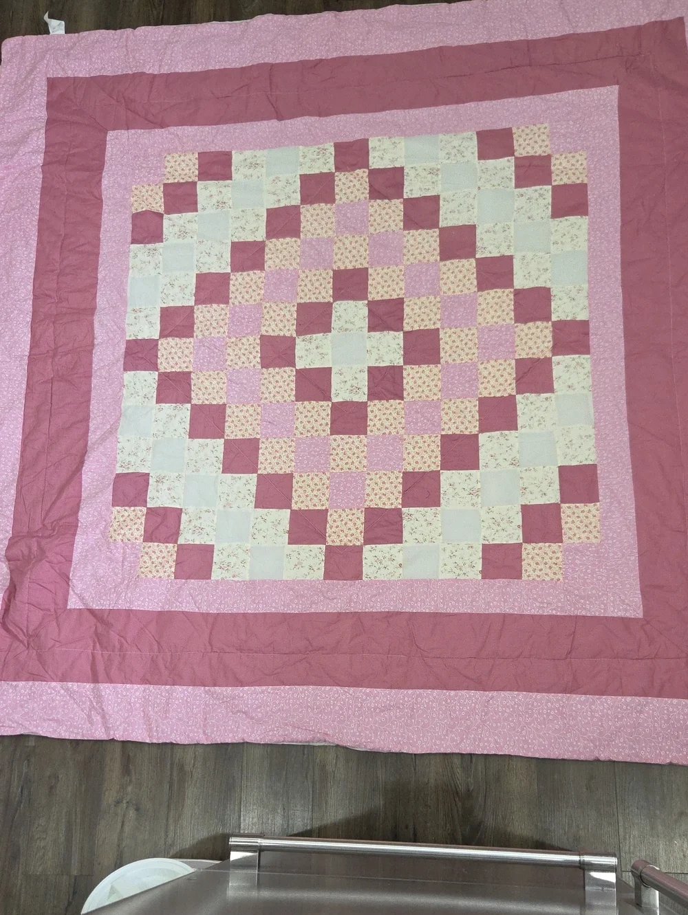 Pink And White Square Pattern Manufactured Quilt 84 X 84